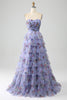 Load image into Gallery viewer, Off the Shoulder Floral Printed Tiered Prom Dress with Pleated