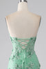 Load image into Gallery viewer, Green Mermaid Strapless Tulle Long Prom Dress with Appliques