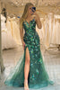 Load image into Gallery viewer, Sparkly Dark Green Mermaid Long Appliqued Prom Dress With Slit