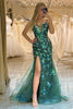 Load image into Gallery viewer, Sparkly Dark Green Mermaid Long Appliqued Prom Dress With Slit