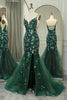 Load image into Gallery viewer, Sparkly Dark Green Mermaid Long Appliqued Prom Dress With Slit