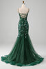 Load image into Gallery viewer, Mermaid Lace-Up Back Dark Green Prom Dress with Appliques