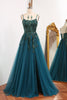 Load image into Gallery viewer, Dark Green A Line Tulle Long Appliqued Prom Dress With Slit