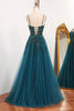 Load image into Gallery viewer, Dark Green A Line Tulle Long Appliqued Prom Dress With Slit