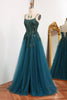 Load image into Gallery viewer, Dark Green A Line Tulle Long Appliqued Prom Dress With Slit