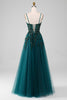 Load image into Gallery viewer, Dark Green Spaghetti Straps A Line Prom Dress with Slit