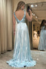 Load image into Gallery viewer, Glitter Silver Backless Long Mirror Prom Dress