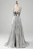 Load image into Gallery viewer, Sparkly A Line Deep V-Neck Golden Long Prom Dress with Split Front