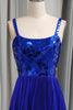 Load image into Gallery viewer, Glitter Royal Blue A Line Long Mirror Prom Dress With Slit