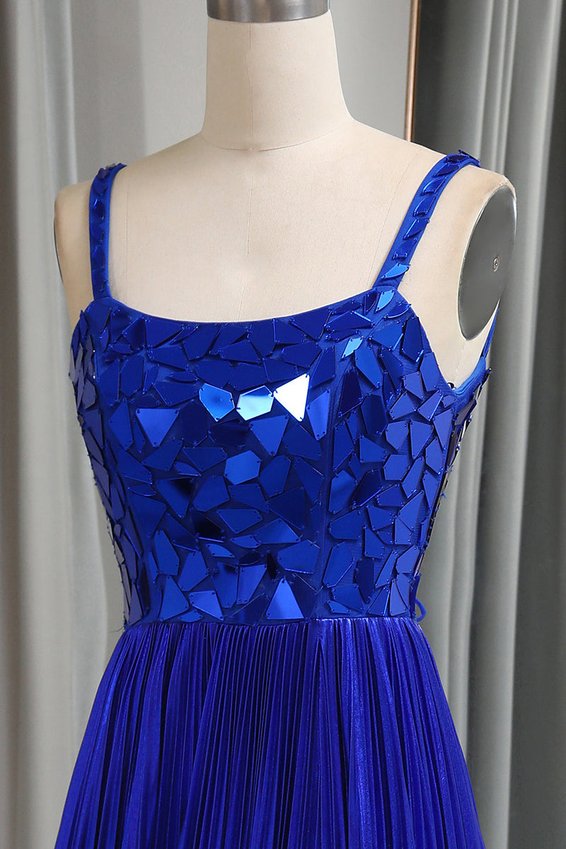 Load image into Gallery viewer, Glitter Royal Blue A Line Long Mirror Prom Dress With Slit