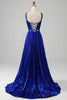 Load image into Gallery viewer, Sparkly Lace-Up Back Royal Blue Prom Dress with Slit