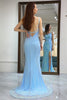 Load image into Gallery viewer, Glitter Light Blue Mermaid Backless Long Prom Dress With Slit