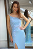 Load image into Gallery viewer, Glitter Light Blue Mermaid Backless Long Prom Dress With Slit