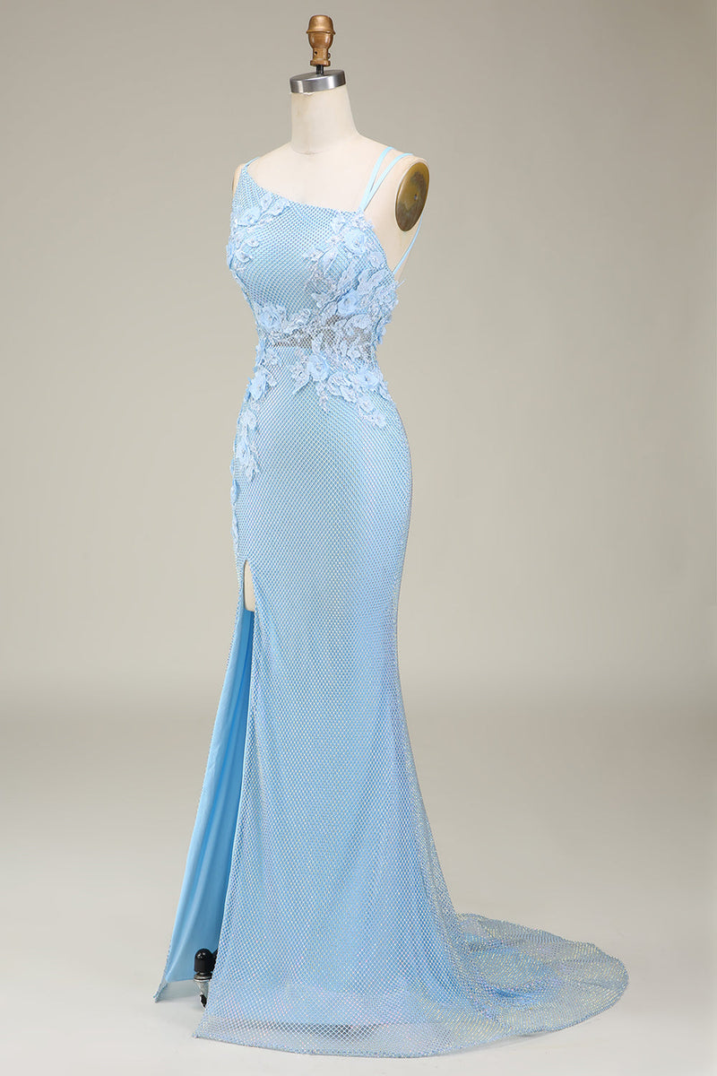 Load image into Gallery viewer, Stylish Mermaid Light Blue Long Prom Dress with Appliques