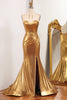 Load image into Gallery viewer, Sparkly Golden Mermaid Strapless Long Prom Dress With Slit