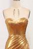 Load image into Gallery viewer, Sparkly Golden Mermaid Strapless Long Prom Dress With Slit