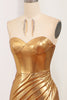 Load image into Gallery viewer, Sparkly Golden Mermaid Strapless Long Prom Dress With Slit