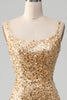 Load image into Gallery viewer, Golden Mermaid Spaghetti Straps Sequined Prom Dress With Slit