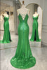 Load image into Gallery viewer, Glitter Dark Green Mermaid Backless Long Prom Dress With Slit