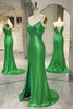 Load image into Gallery viewer, Glitter Dark Green Mermaid Backless Long Prom Dress With Slit