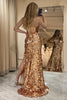 Load image into Gallery viewer, Sparkly Rose Golden Beaded Sequins Mermaid Long Prom Dress With Slit