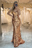 Load image into Gallery viewer, Sparkly Rose Golden Beaded Sequins Mermaid Long Prom Dress With Slit