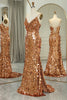 Load image into Gallery viewer, Glitter Golden Beaded Sequins Mermaid Long Prom Dress With Slit