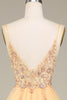 Load image into Gallery viewer, Charming A Line Spaghetti Straps Golden Long Prom Dress with Beading