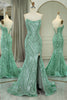 Load image into Gallery viewer, Glitter Green Mermaid Long Prom Dress With Slit