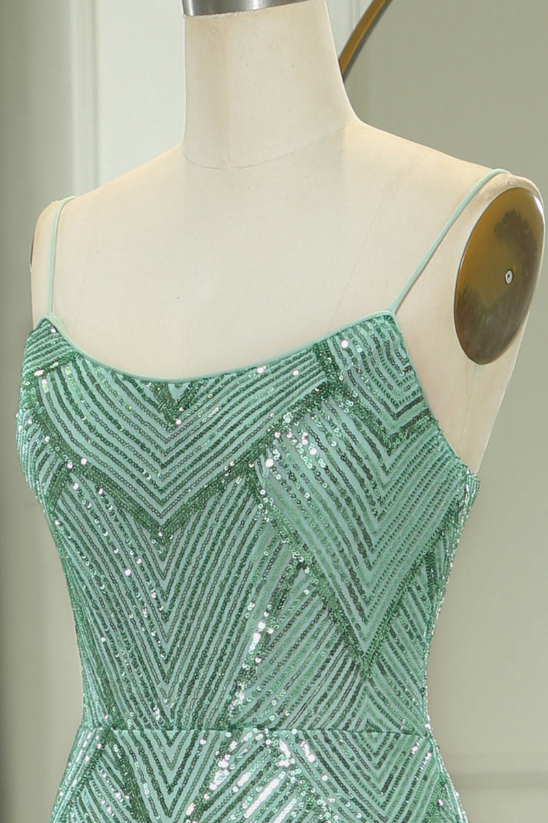 Load image into Gallery viewer, Glitter Green Mermaid Long Prom Dress With Slit