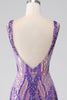 Load image into Gallery viewer, Dark Purple Mermaid V Neck Sequins Long Prom Dress