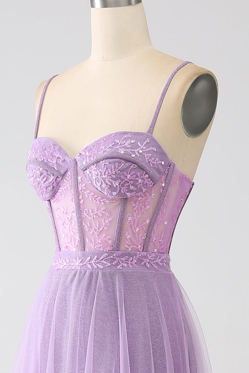 Load image into Gallery viewer, A-Line Lilac Spaghetti Straps Long Corset Prom Dress