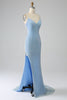 Load image into Gallery viewer, Mermaid Blue Long Prom Dress with Slit