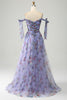 Load image into Gallery viewer, A-Line Lavender Printed Adjustable Straps Long Prom Dress