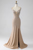 Load image into Gallery viewer, Sparkly Champagne Mermaid Spaghetti Straps Long Prom Dress with Slit