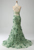 Load image into Gallery viewer, Mermaid Spaghetti Straps Green Corset Prom Dress with Appliques