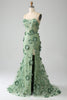 Load image into Gallery viewer, Mermaid Spaghetti Straps Green Corset Prom Dress with Appliques