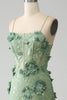 Load image into Gallery viewer, Mermaid Spaghetti Straps Green Corset Prom Dress with Appliques