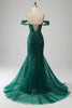 Load image into Gallery viewer, Mermaid Off The Shoulder Dark Green Prom Dress with Appliques