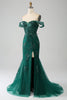 Load image into Gallery viewer, Mermaid Off The Shoulder Dark Green Prom Dress with Appliques