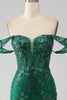 Load image into Gallery viewer, Mermaid Off The Shoulder Dark Green Prom Dress with Appliques