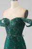 Load image into Gallery viewer, Mermaid Off The Shoulder Dark Green Prom Dress with Appliques