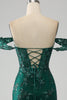 Load image into Gallery viewer, Mermaid Off The Shoulder Dark Green Prom Dress with Appliques