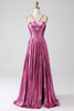 Load image into Gallery viewer, Fuchsia A-Line Spaghetti Straps Pleated Prom Dress with Slit