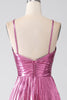 Load image into Gallery viewer, Fuchsia A-Line Spaghetti Straps Pleated Prom Dress with Slit