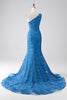 Load image into Gallery viewer, Blue Mermaid One Shoulder Sequins Long Prom Dress