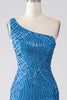 Load image into Gallery viewer, Blue Mermaid One Shoulder Sequins Long Prom Dress