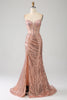 Load image into Gallery viewer, Rose Gold Mermaid Beaded Ruched Sequin Corset Prom Dress With Side Slit