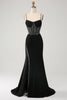 Load image into Gallery viewer, Mermaid Black Spaghetti Straps Long Corset Prom Dress with Slit