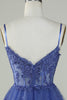 Load image into Gallery viewer, Spaghetti Straps Dark Blue Sparkly Corset Party Dress